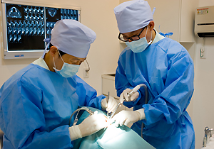 インプラント治療をする板谷院長とDr.原田